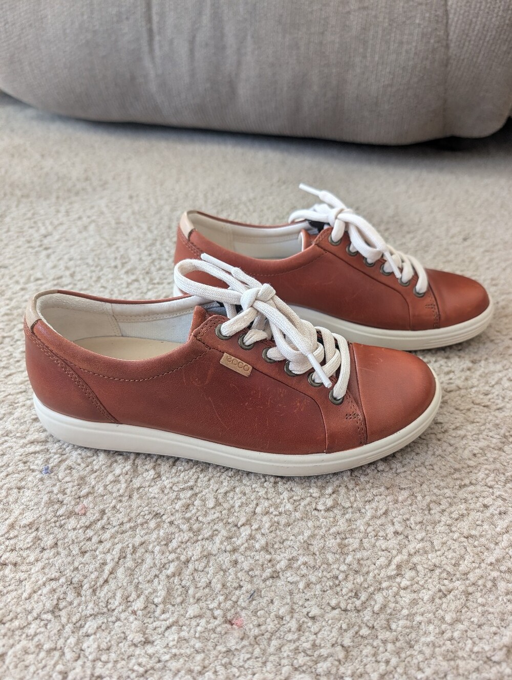 Ecco Rust Brown Leather Lace-Up Sneakers with White Soles